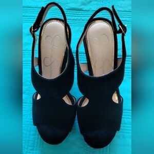 Jessica Simpson Black Suede Open-Toe Slingback Heels